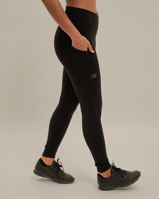 Black – Zayana performance leggings with criss-cross waist, side view