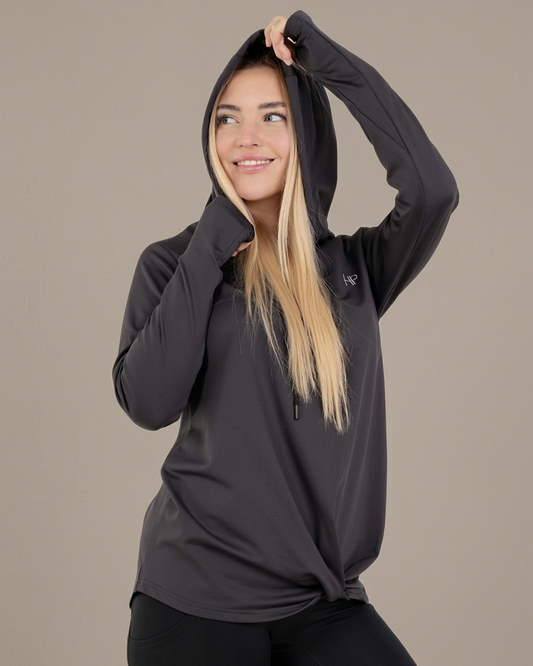 Black - Dalya Fleece black hood-up pose