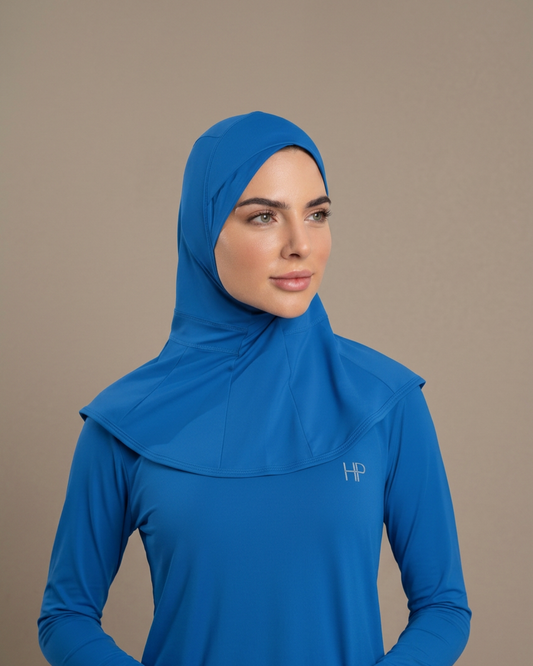 Royal Blue – Fatima full coverage sport hijab, close-up