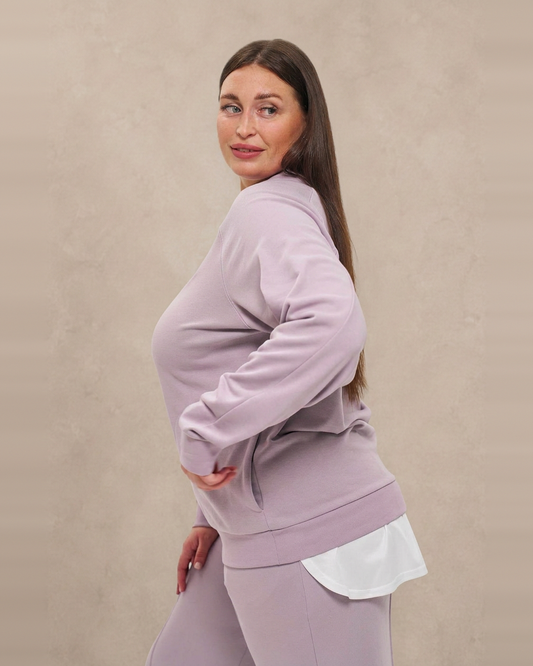 Lilac – Lana Plus Size long sleeve French terry top, side view