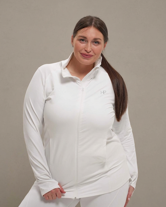 White – Nedia Plus Size hip-covering zip jacket, alternate front