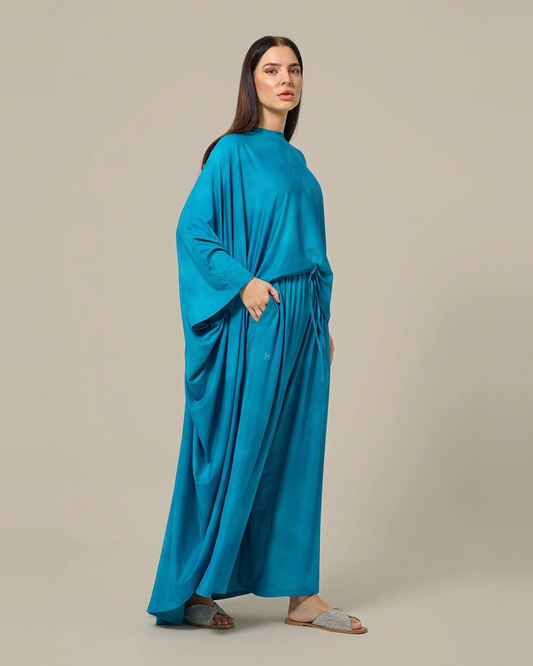 Turquoise – Essential Flow lightweight palazzo pants, full outfit with a matching loose top