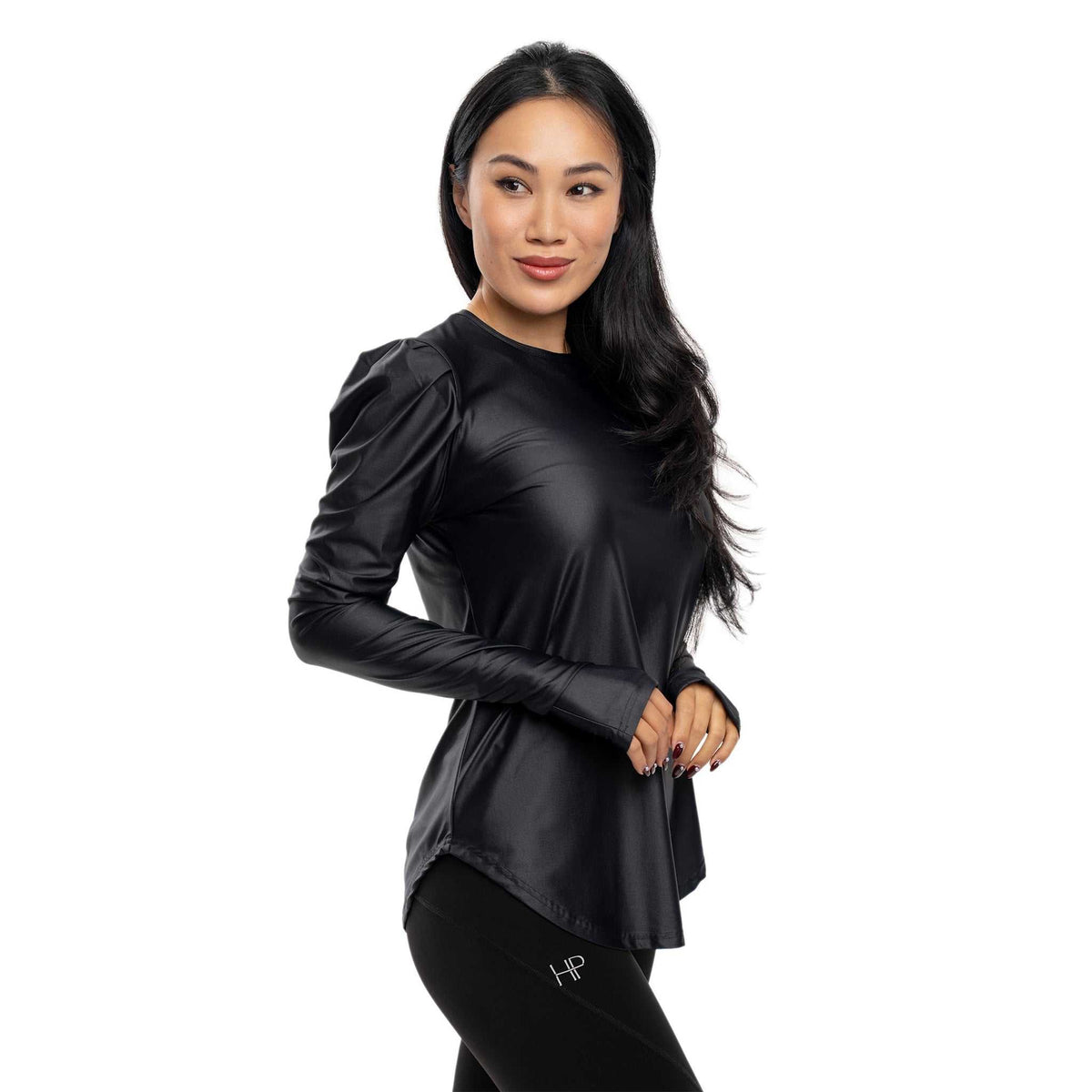 Yara – Long Sleeve Top with Puffed Shoulders, Modest Activewear