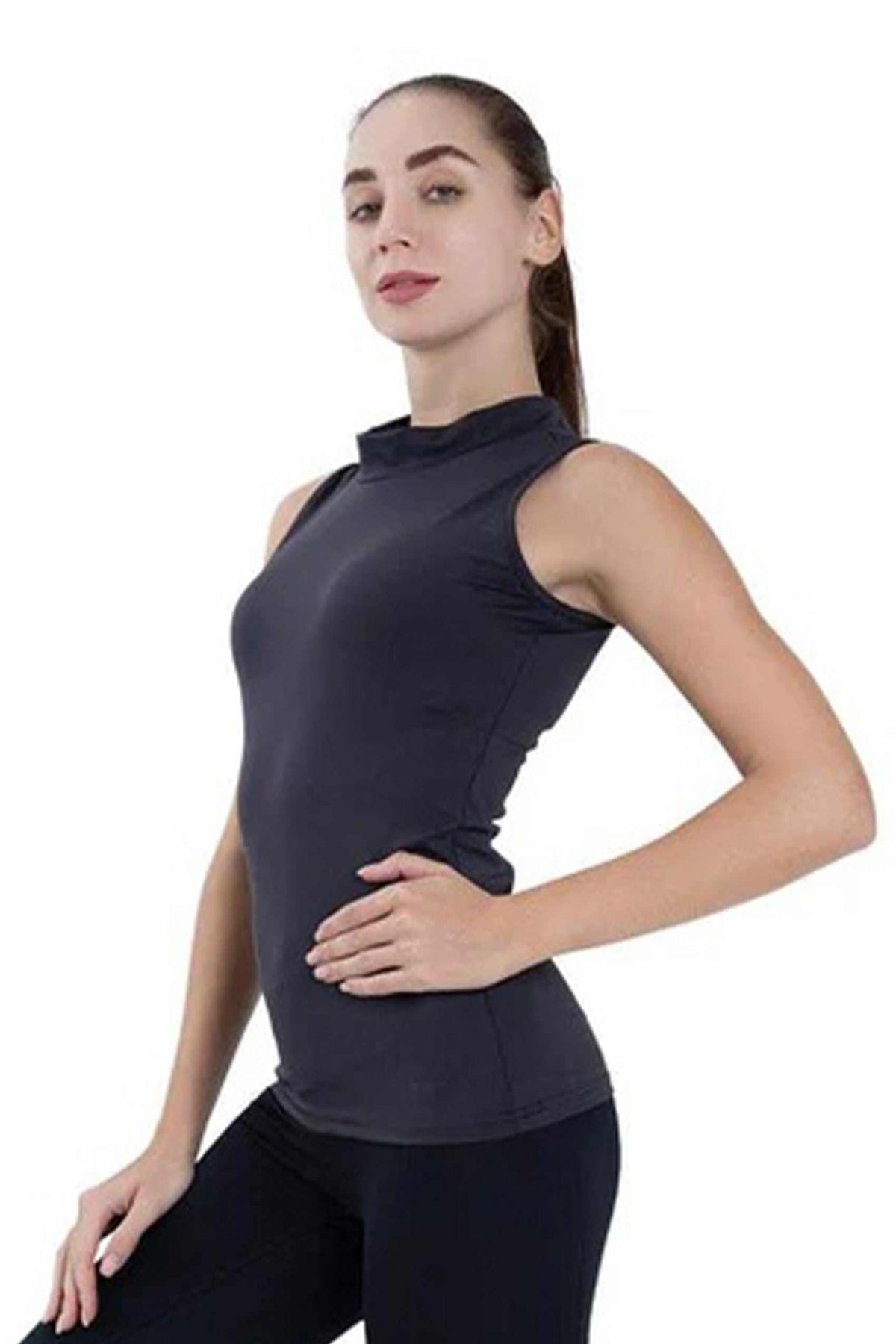 Asma – Long Modest Tank Top with Mao Collar, Gym & Workout