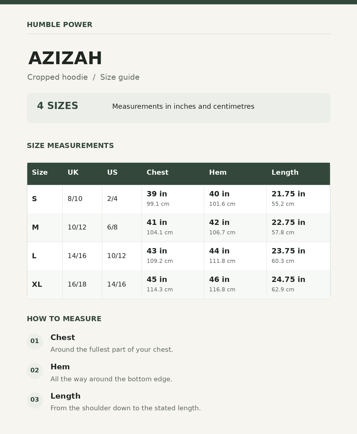 Size chart