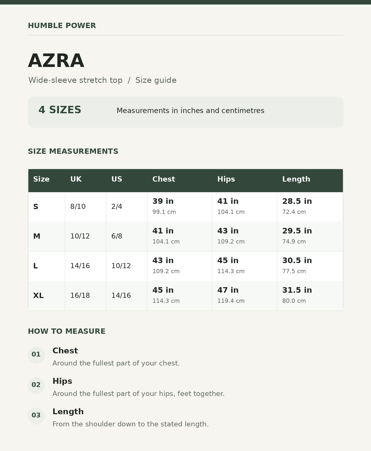 Size chart