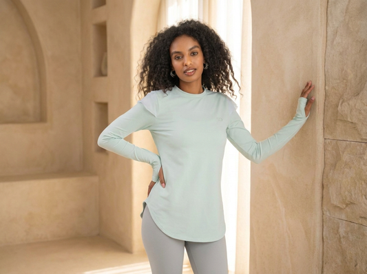 Ruffle Shoulder with Cooling back Mesh top - Rubya