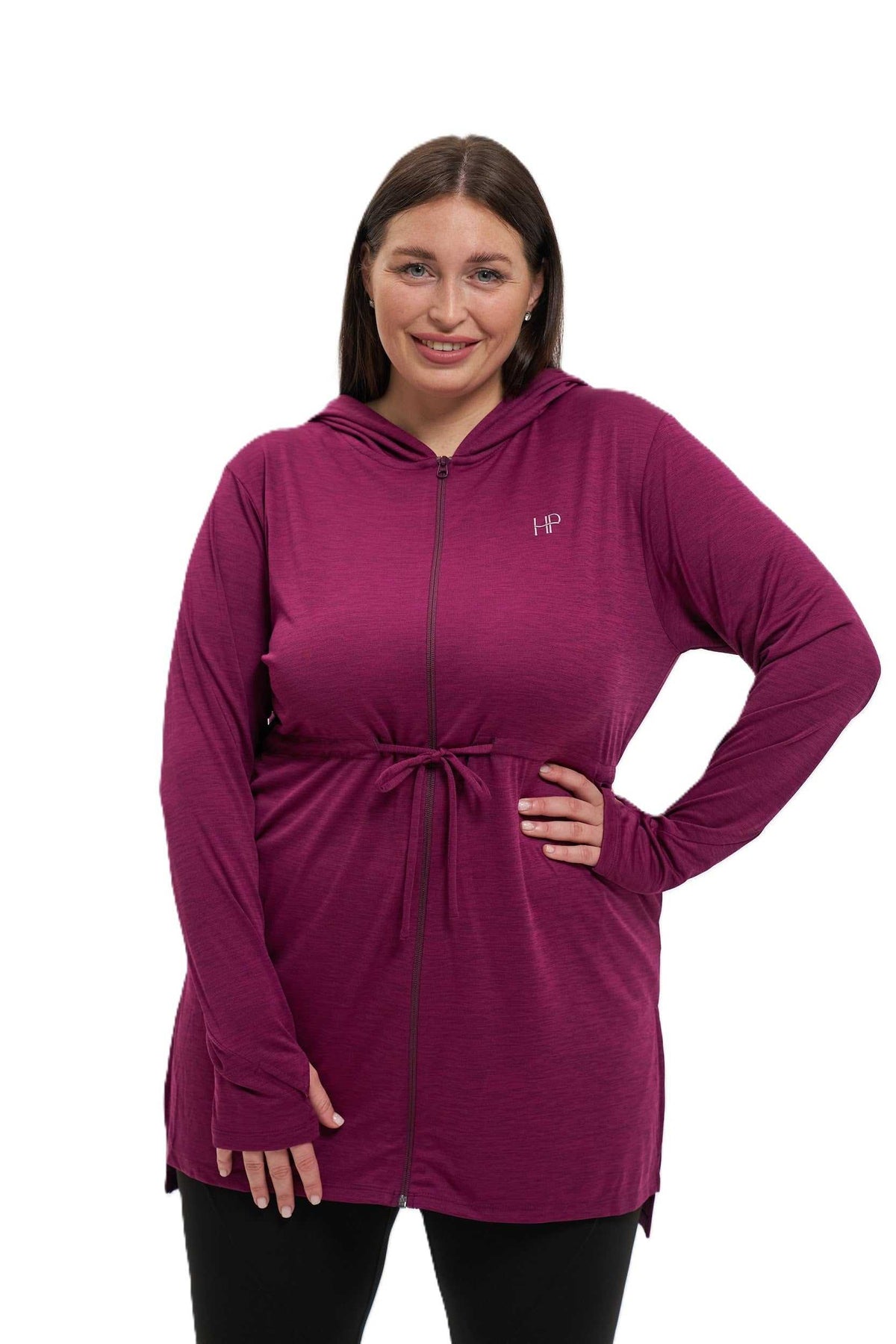 Hoodie Zipper Jacket with Waistband - Mehreen Plus