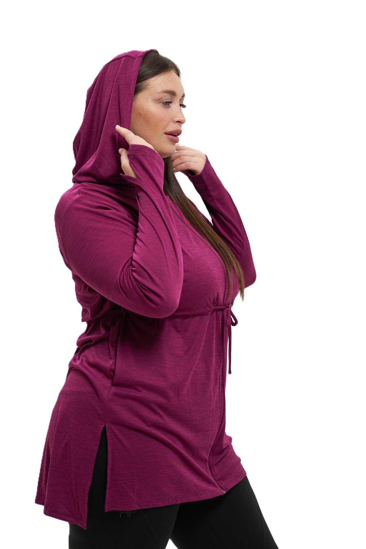 Hoodie Zipper Jacket with Waistband - Mehreen Plus