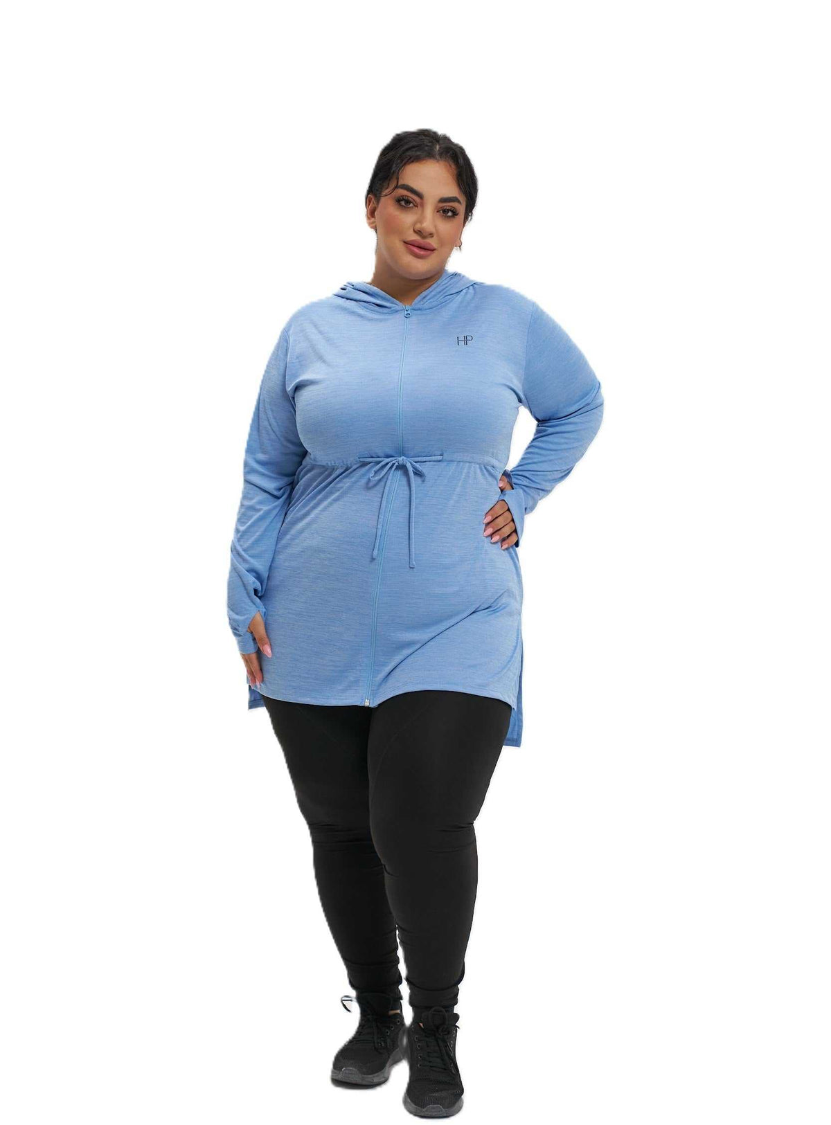 Hoodie Zipper Jacket with Waistband - Mehreen Plus
