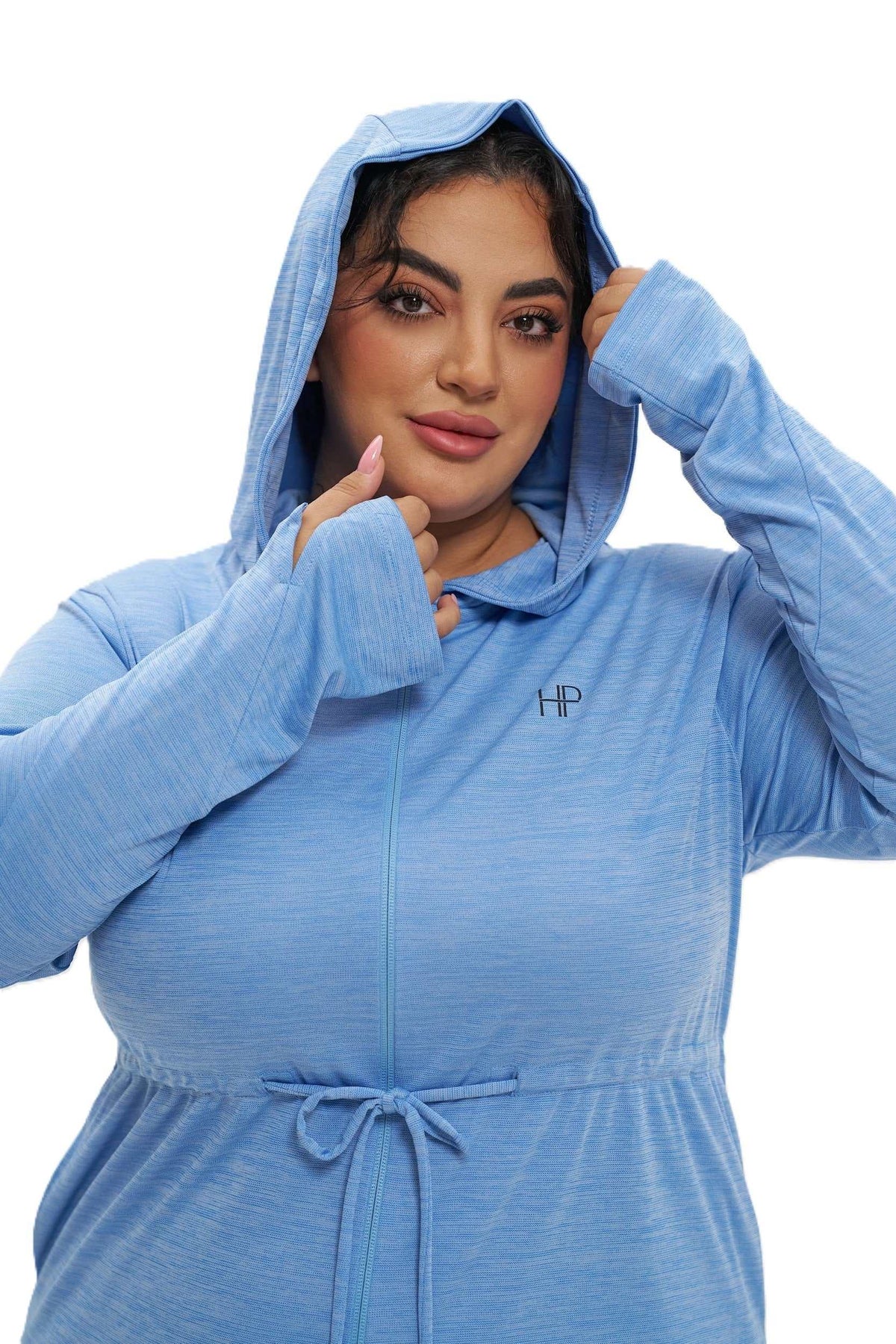 Hoodie Zipper Jacket with Waistband - Mehreen Plus