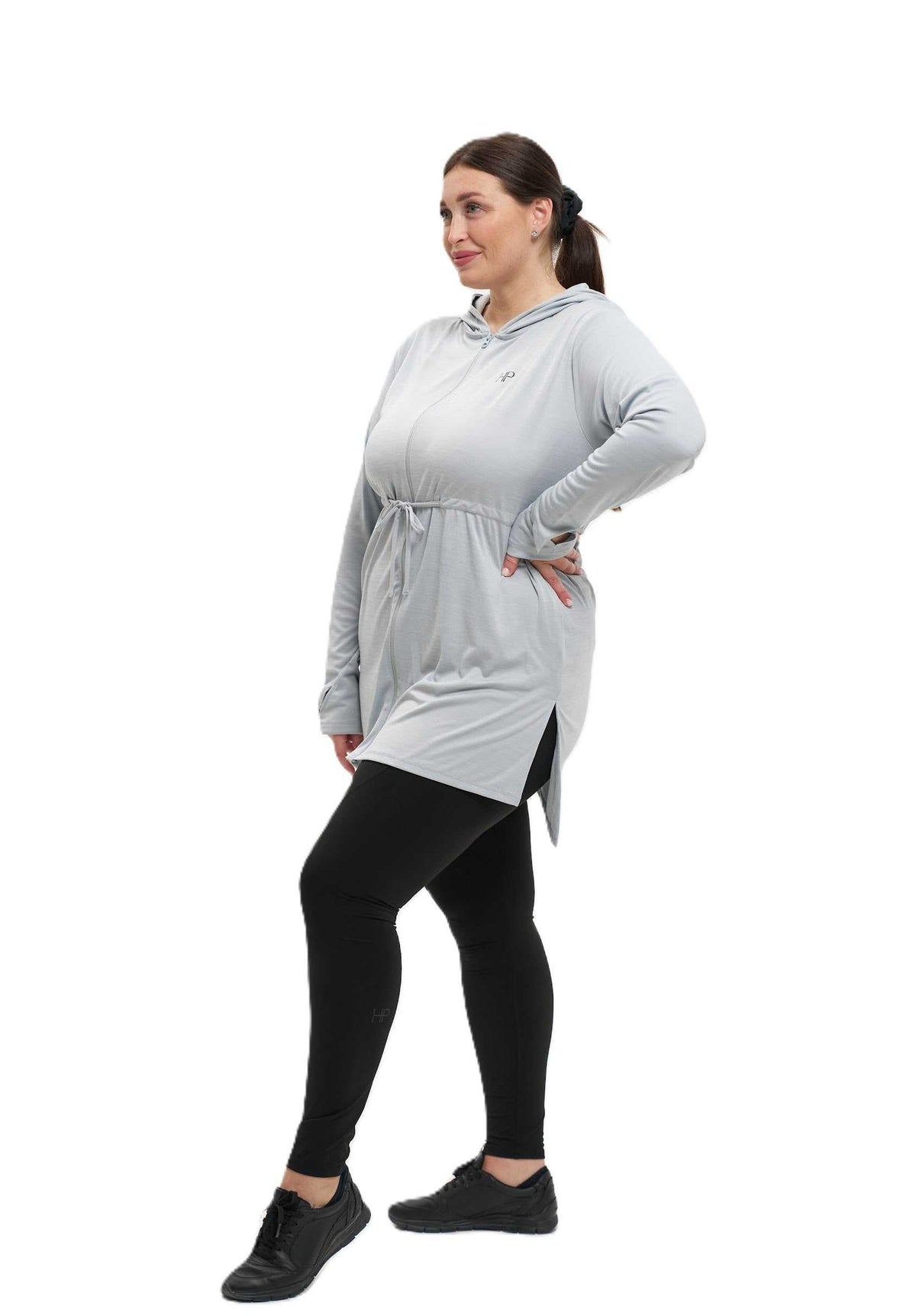 Hoodie Zipper Jacket with Waistband - Mehreen Plus