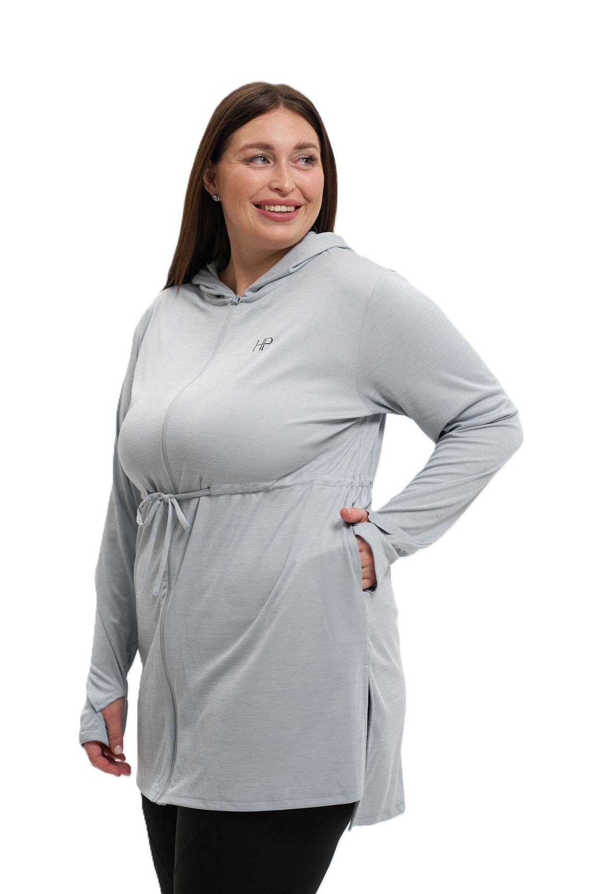 Hoodie Zipper Jacket with Waistband - Mehreen Plus