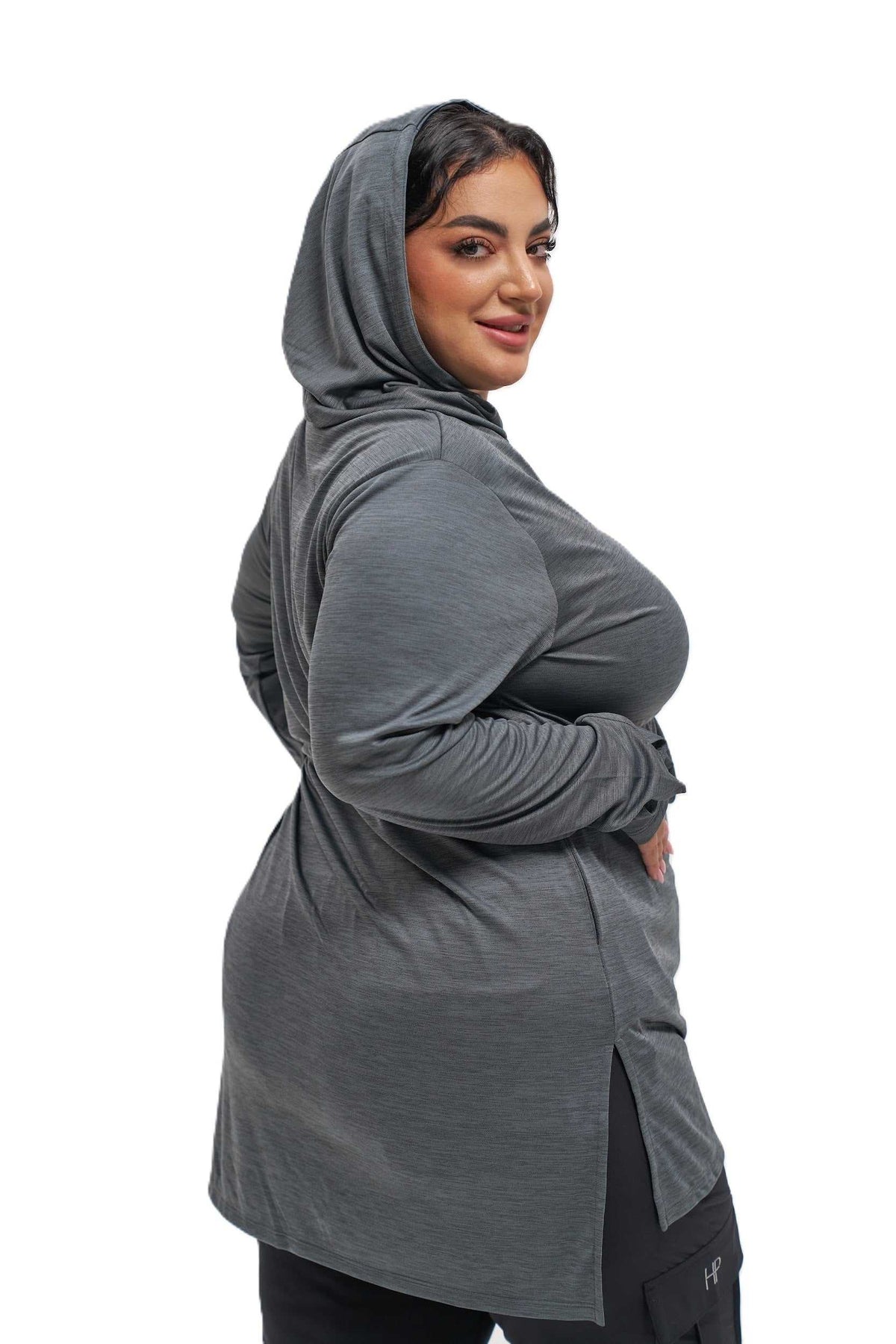 Hoodie Zipper Jacket with Waistband - Mehreen Plus
