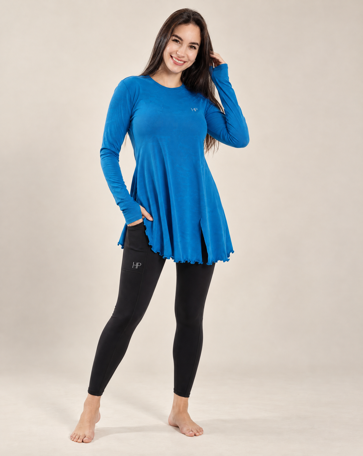 Maha – Long Jacquard Feminine Top, Modest Activewear