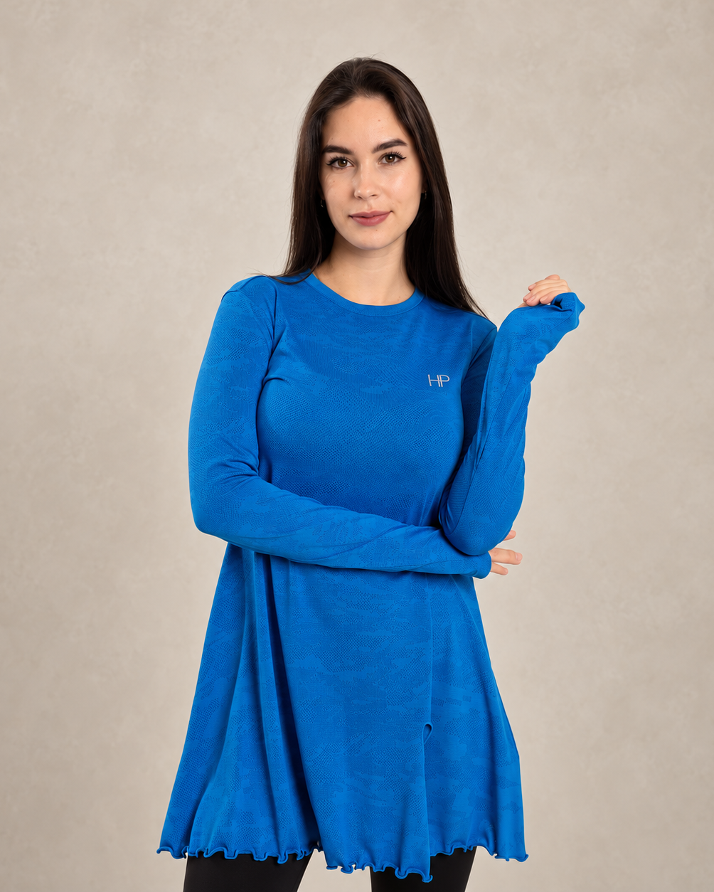 Maha – Long Jacquard Feminine Top, Modest Activewear