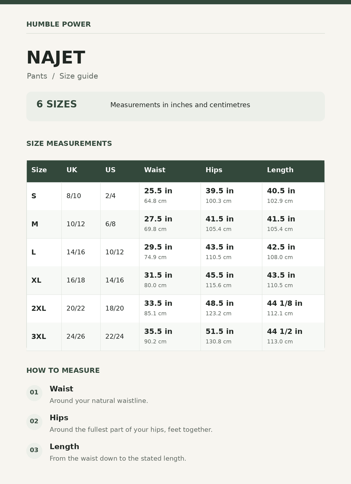Size chart