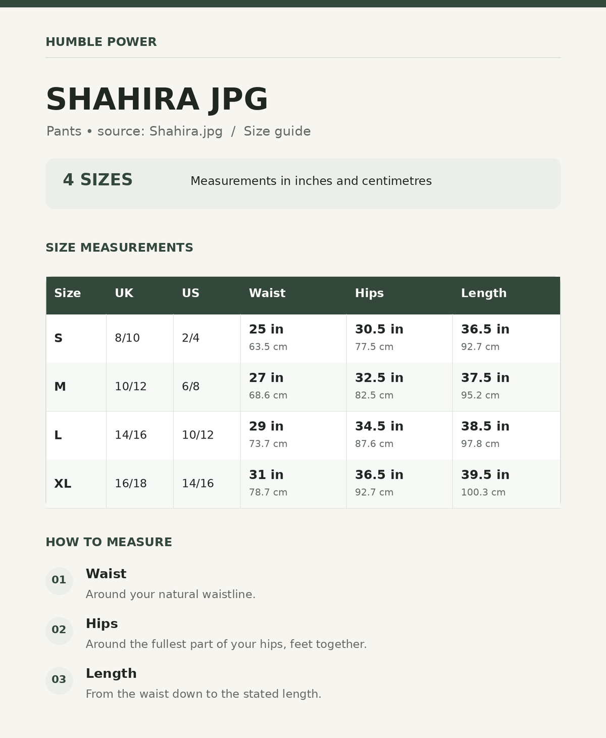 Size chart