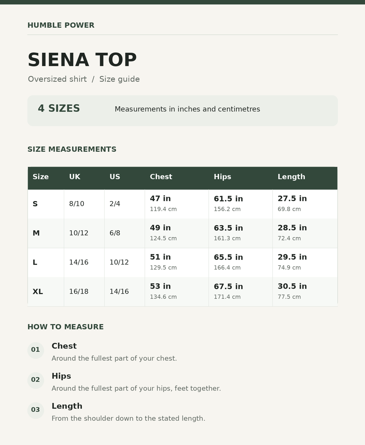 Size chart