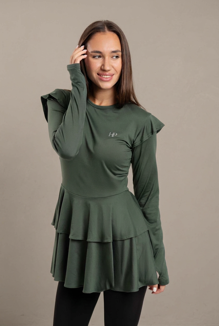 Ayana – Modest Double-Skirt Long Top, Hip-Covering Activewear