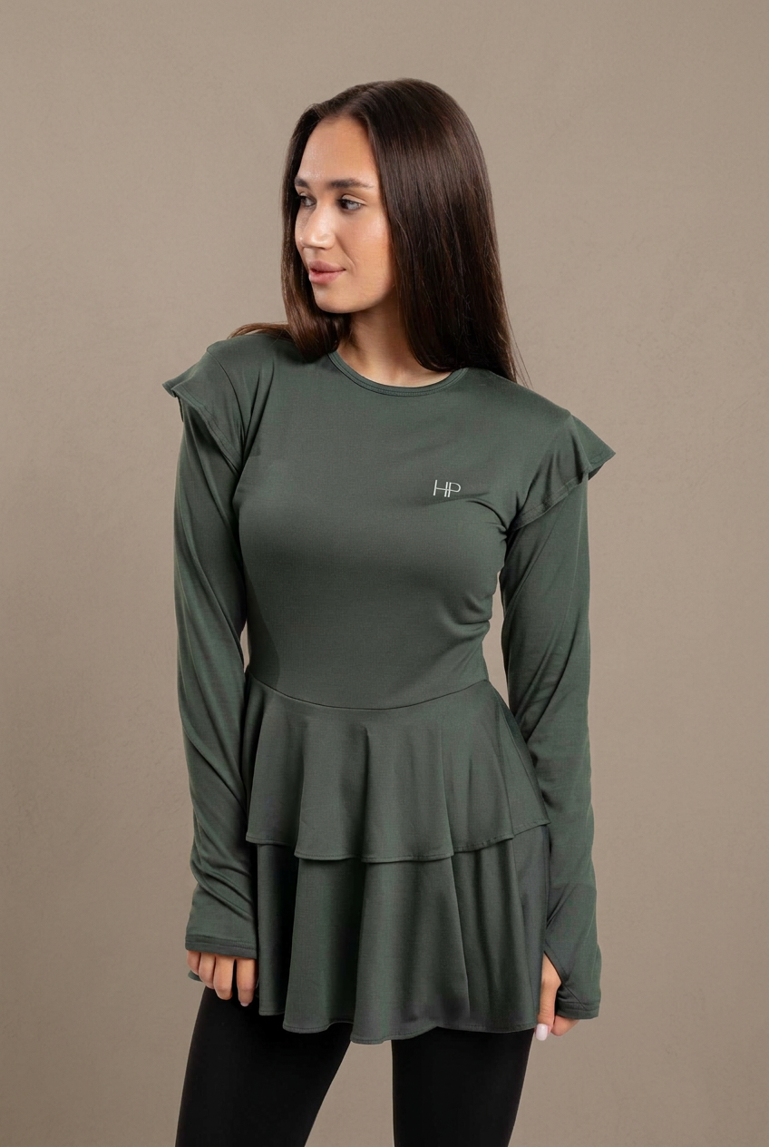 Ayana – Modest Double-Skirt Long Top, Hip-Covering Activewear