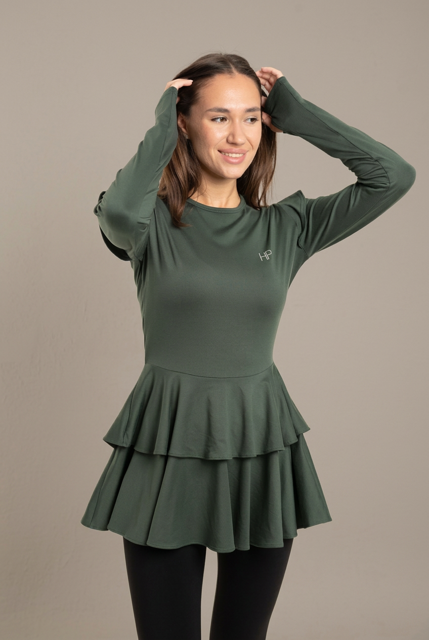 Ayana – Modest Double-Skirt Long Top, Hip-Covering Activewear