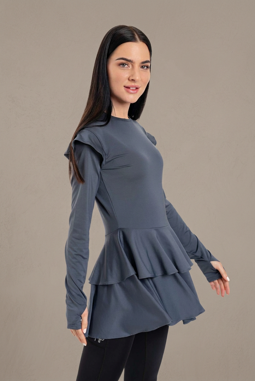Ayana – Modest Double-Skirt Long Top, Hip-Covering Activewear