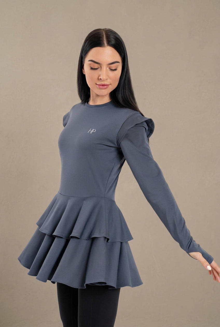 Ayana – Modest Double-Skirt Long Top, Hip-Covering Activewear
