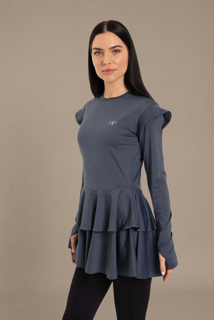 Ayana – Modest Double-Skirt Long Top, Hip-Covering Activewear