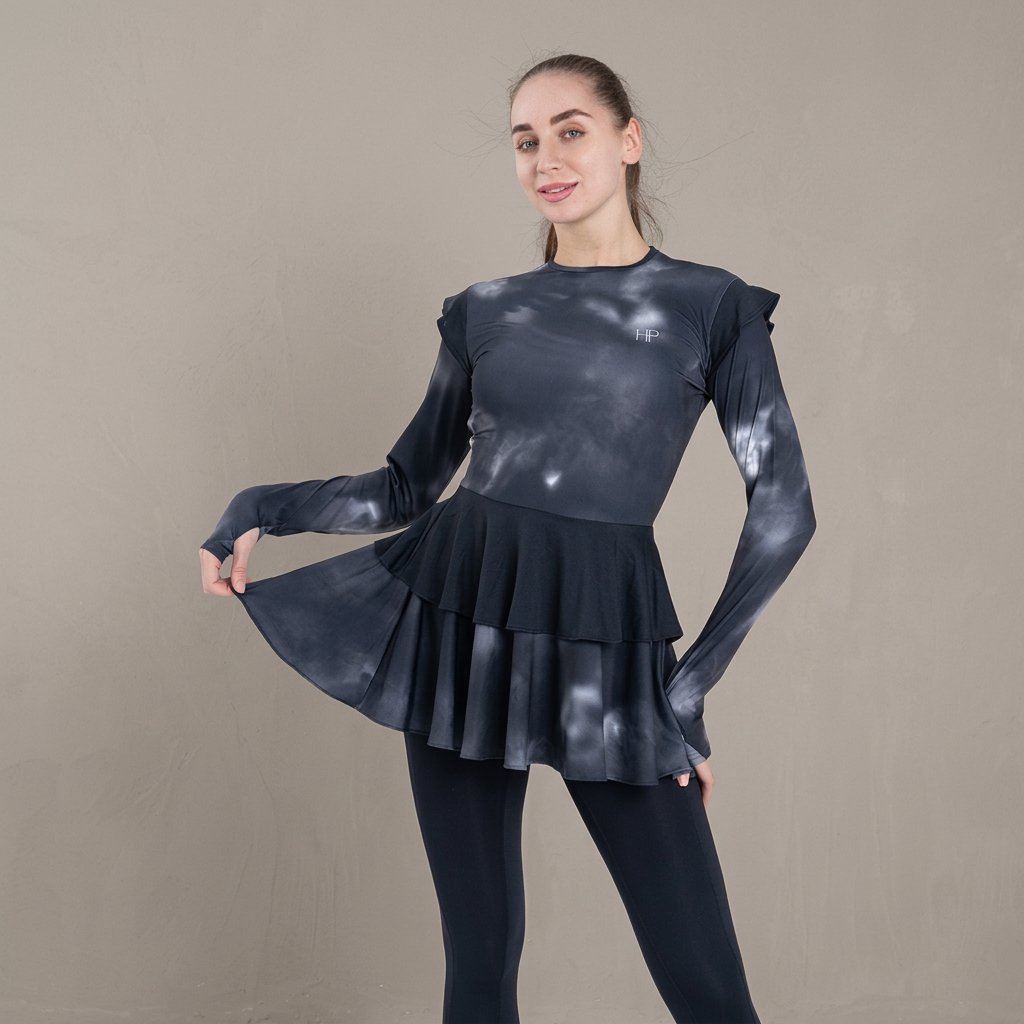 Ayana – Modest Double-Skirt Long Top, Hip-Covering Activewear
