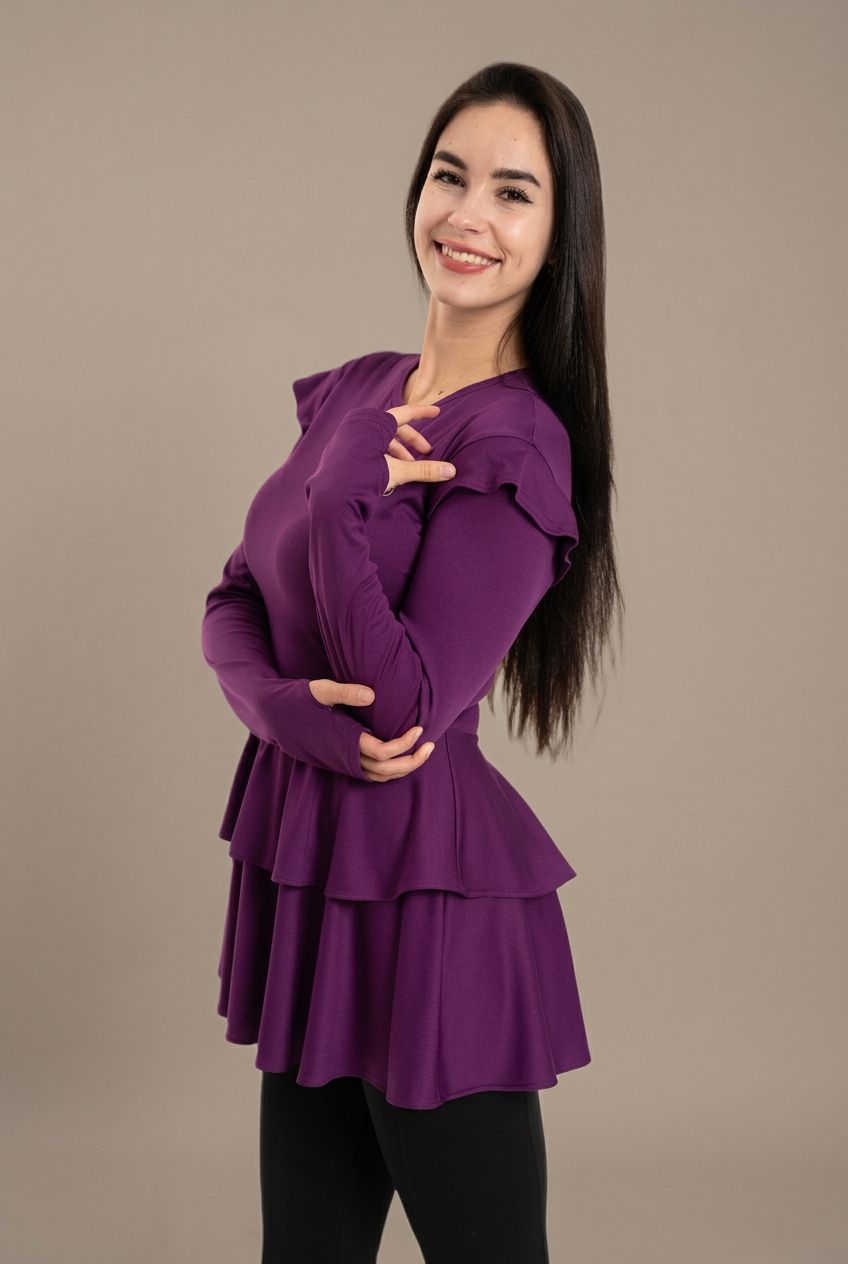 Ayana – Modest Double-Skirt Long Top, Hip-Covering Activewear