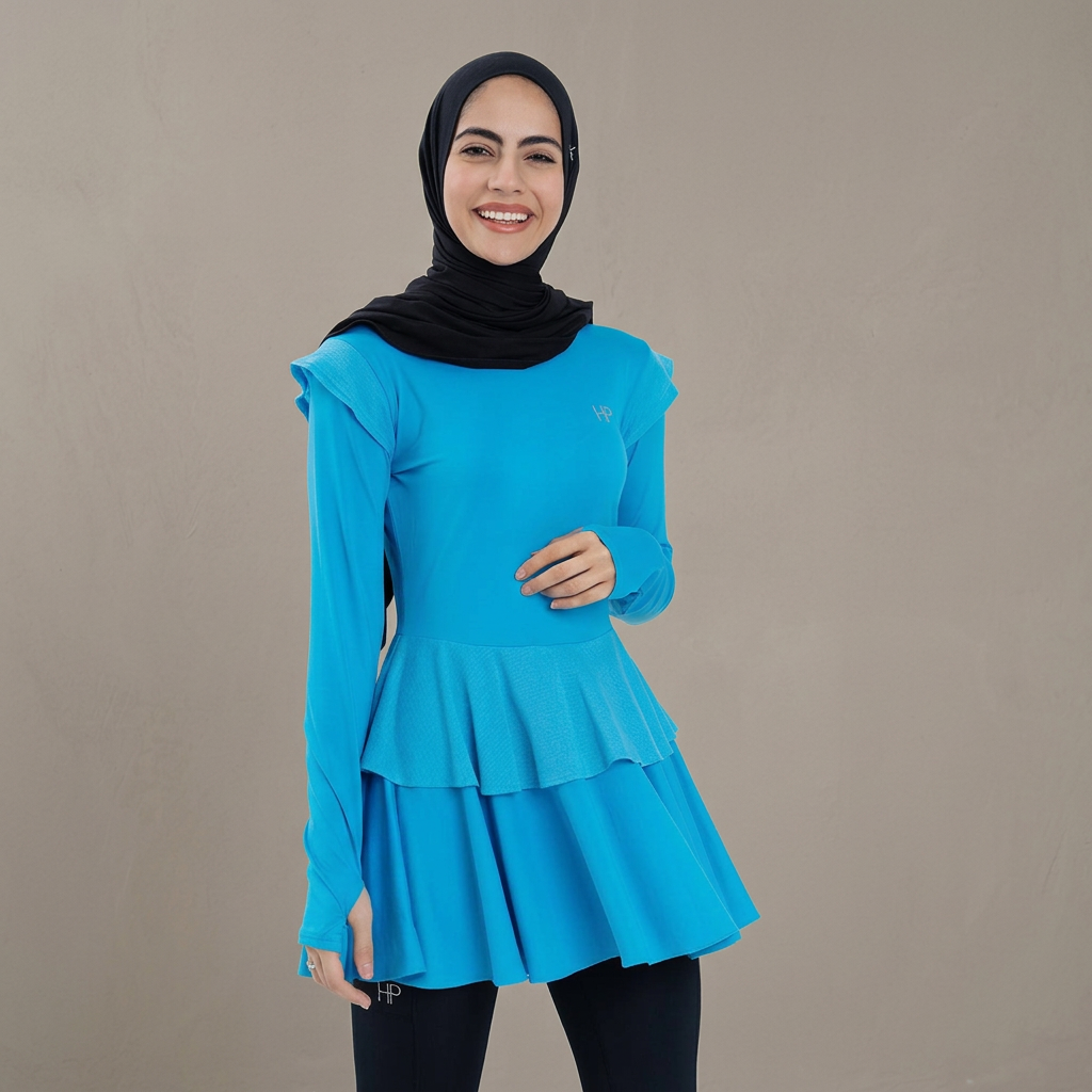 Ayana – Modest Double-Skirt Long Top, Hip-Covering Activewear