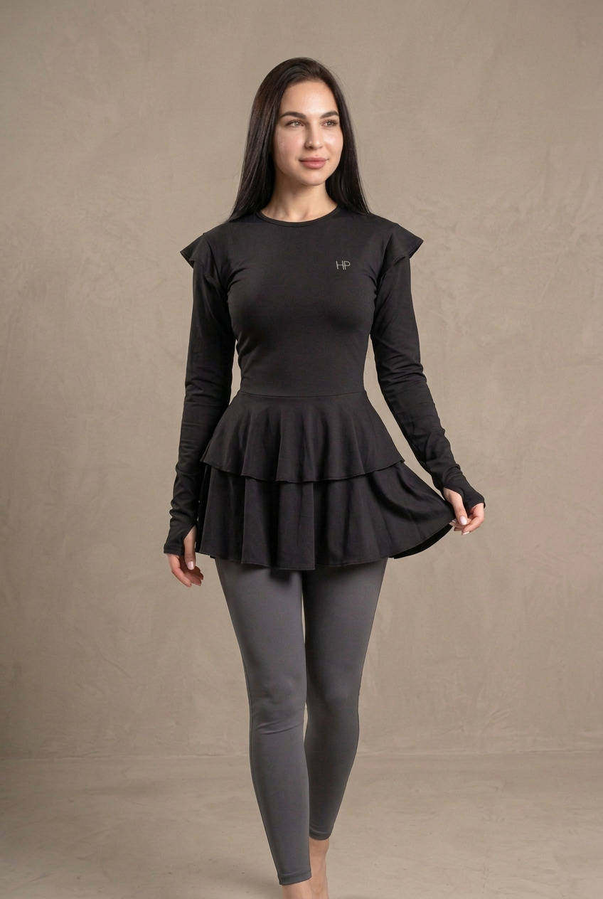 Ayana – Modest Double-Skirt Long Top, Hip-Covering Activewear