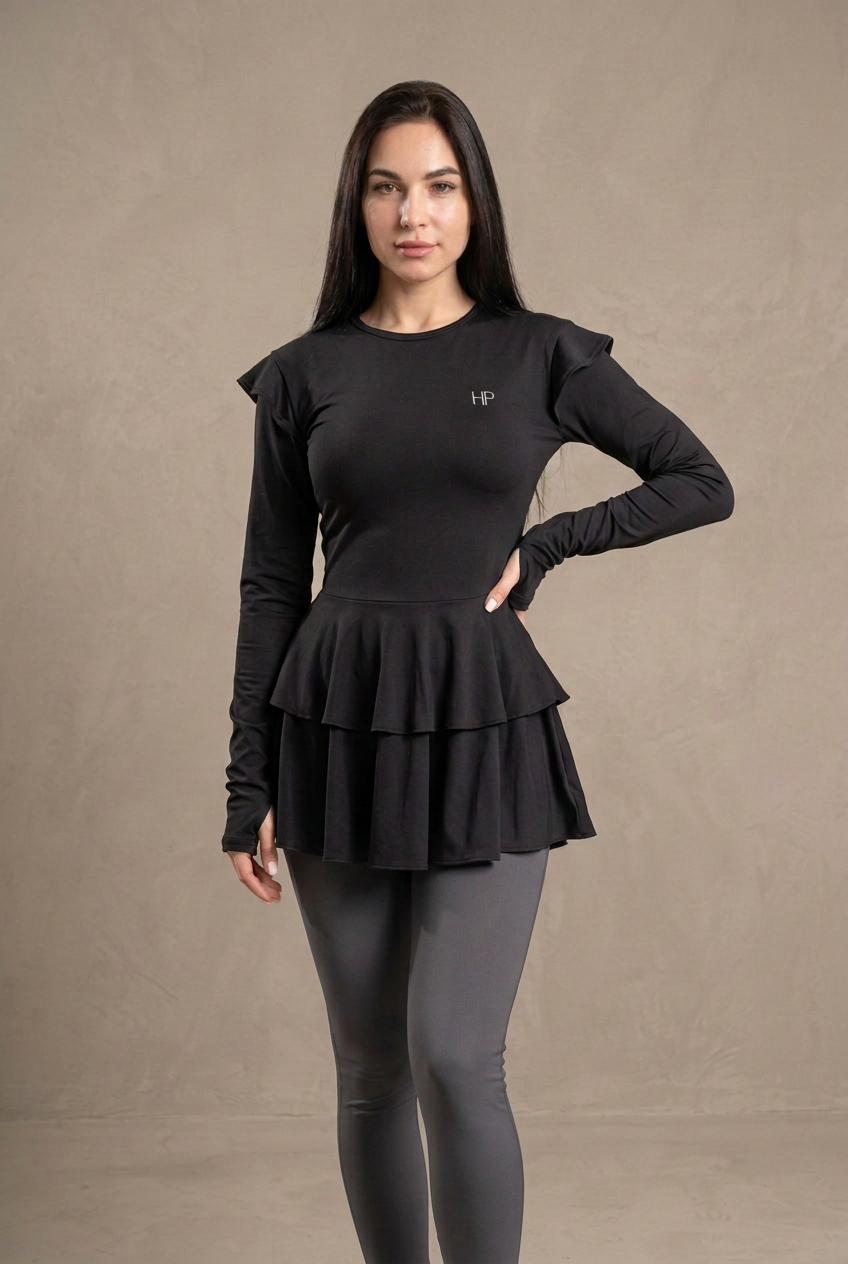 Ayana – Modest Double-Skirt Long Top, Hip-Covering Activewear