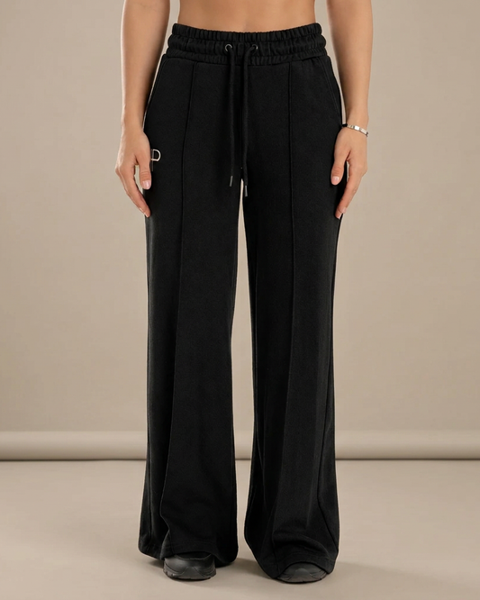 Black – Salma wide-leg French terry palazzo pants, front view