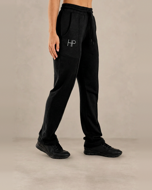 Black – Huda straight-leg French terry pants, front view