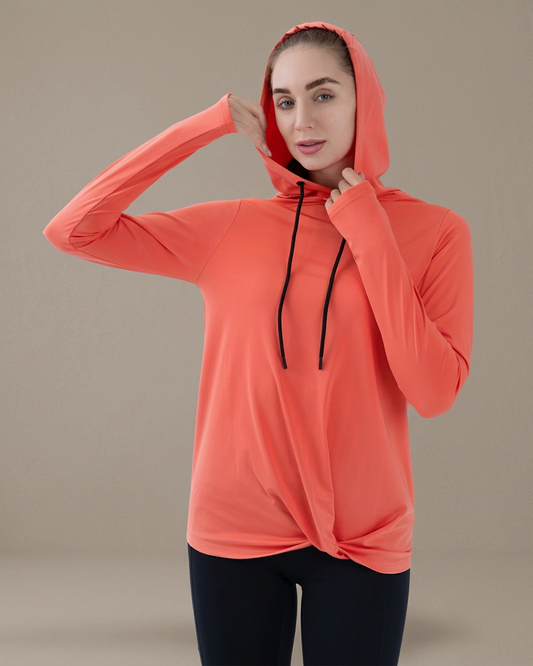 Bright Orange - Dalya coral raised-arm pose