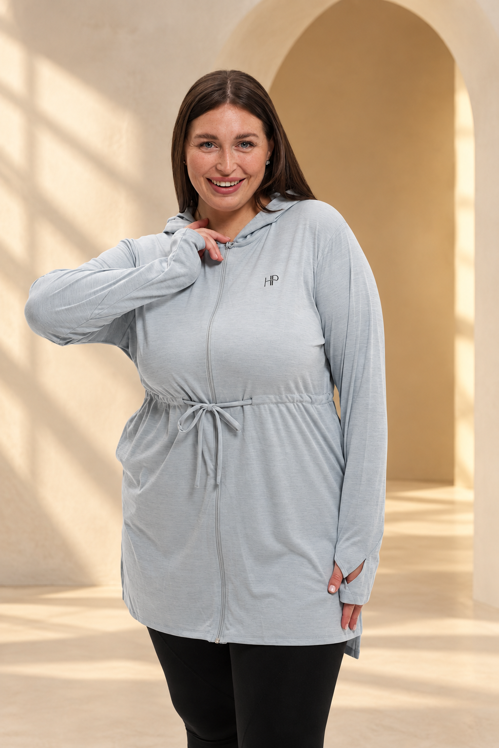 Hoodie Zipper Jacket with Waistband - Mehreen Plus