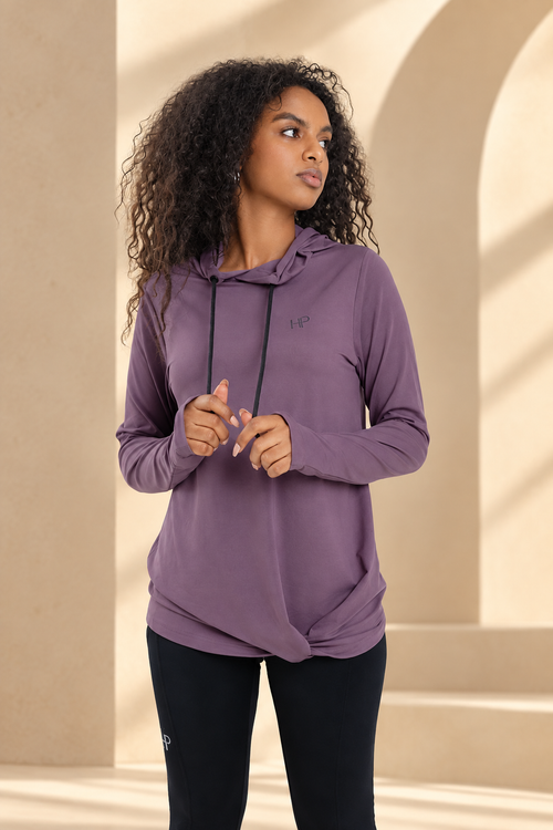 Dalya – Soft Knot-Front Hoodie, Modest Women's Activewear
