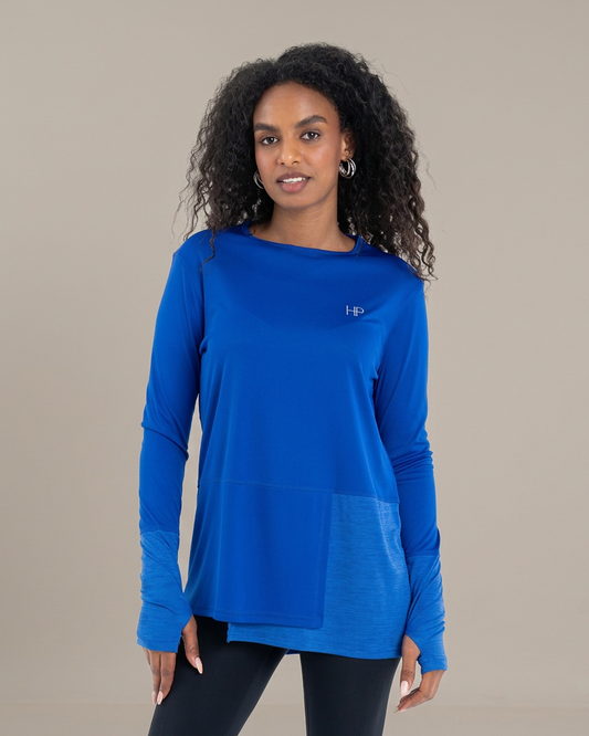 Royal Blue – Yasmeen colour-block panel sports top, front view