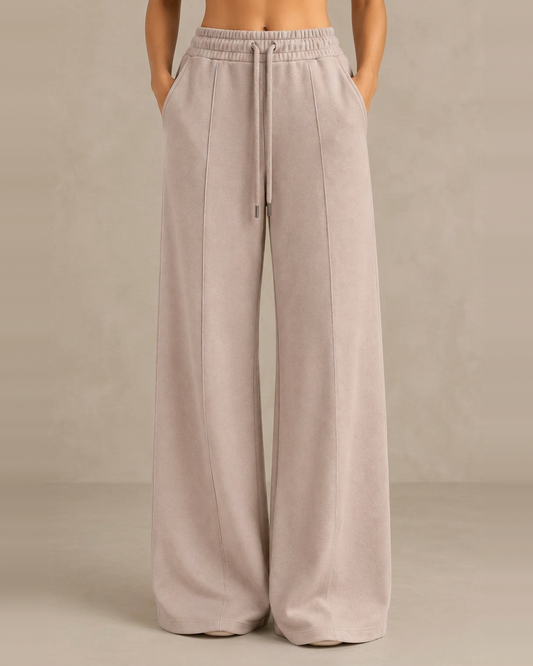 Sand – Salma wide-leg French terry palazzo pants, front view